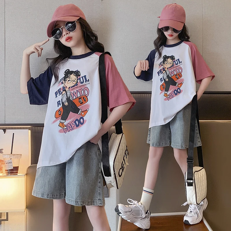 女童夏装套装2024新款儿童洋气休闲短袖中大童夏季时尚短裤两件套