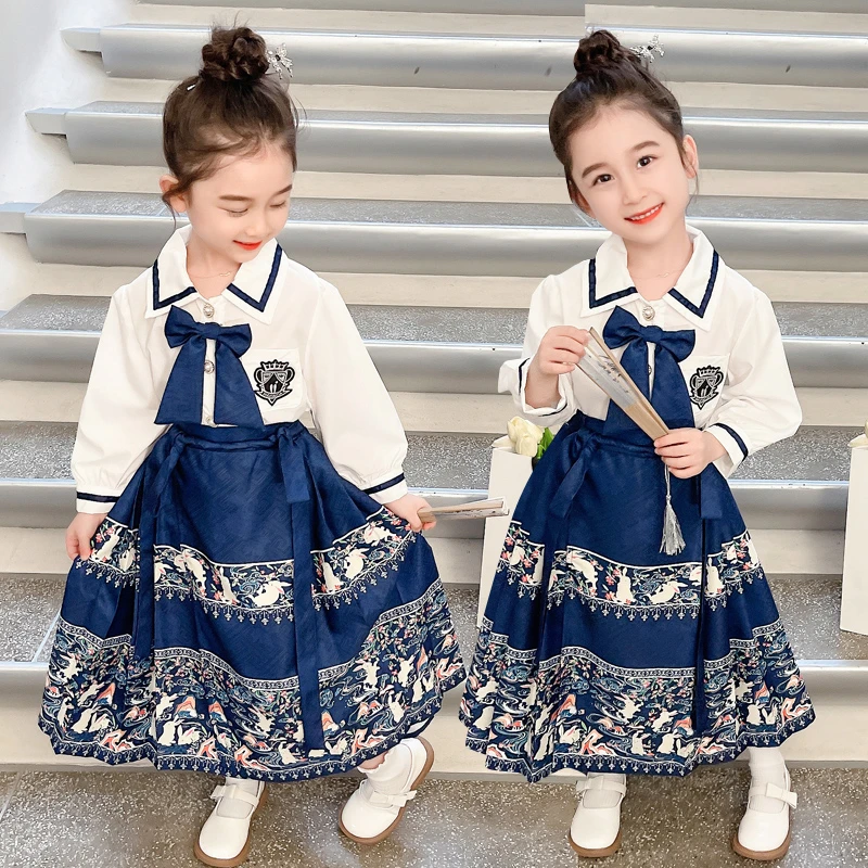 马面裙女童套装秋装中国风儿童汉服古装公主裙女宝宝秋款2023新款