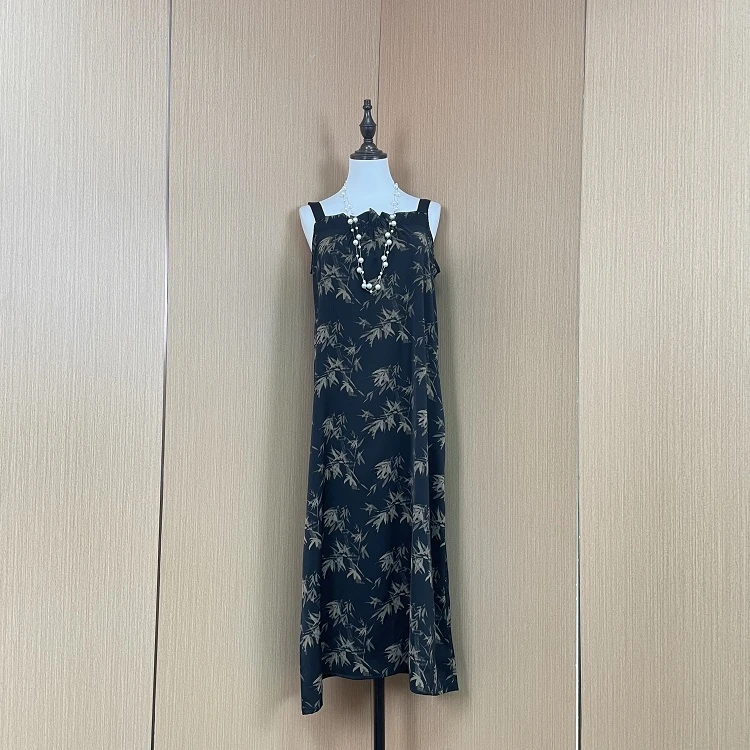 2039#竹叶 新中式经典百搭连衣裙宽肩带竹叶定位