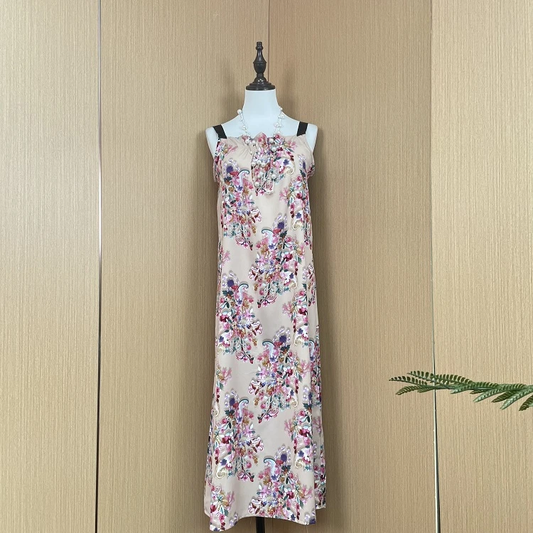 2086# 凤尾花 浪漫温柔印花连衣裙气质吊带裙女