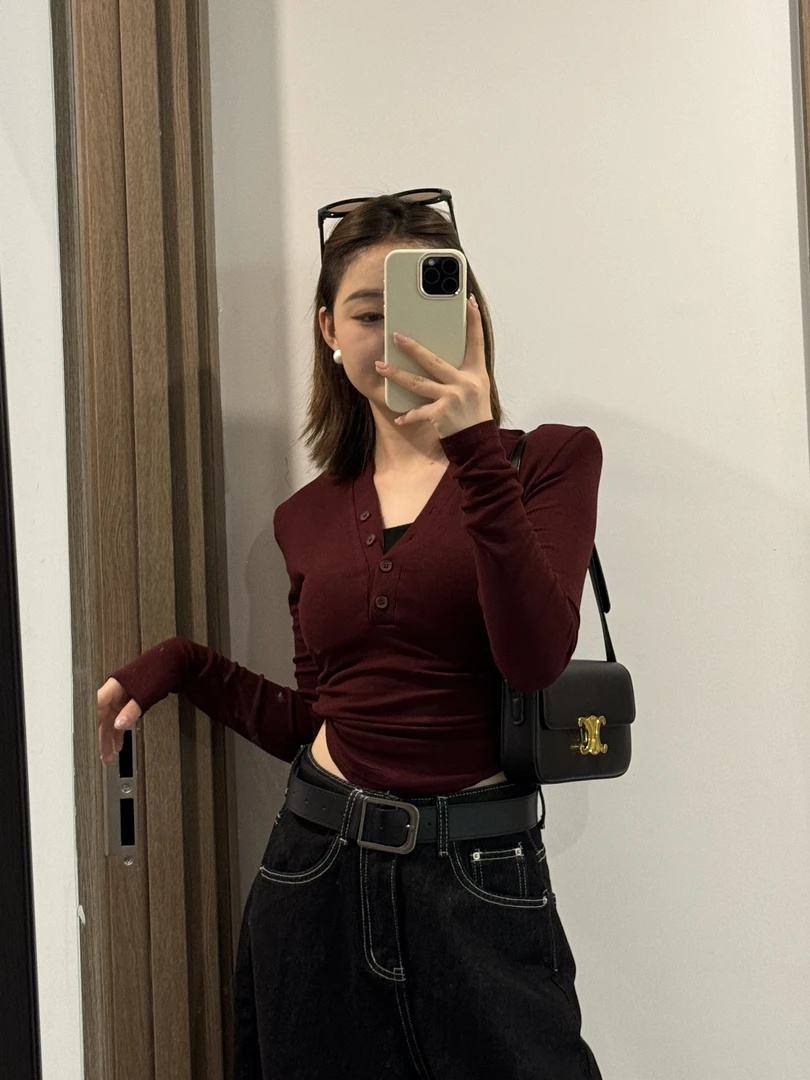 Shuang＋秋季正肩~褶皱收腰长袖打底