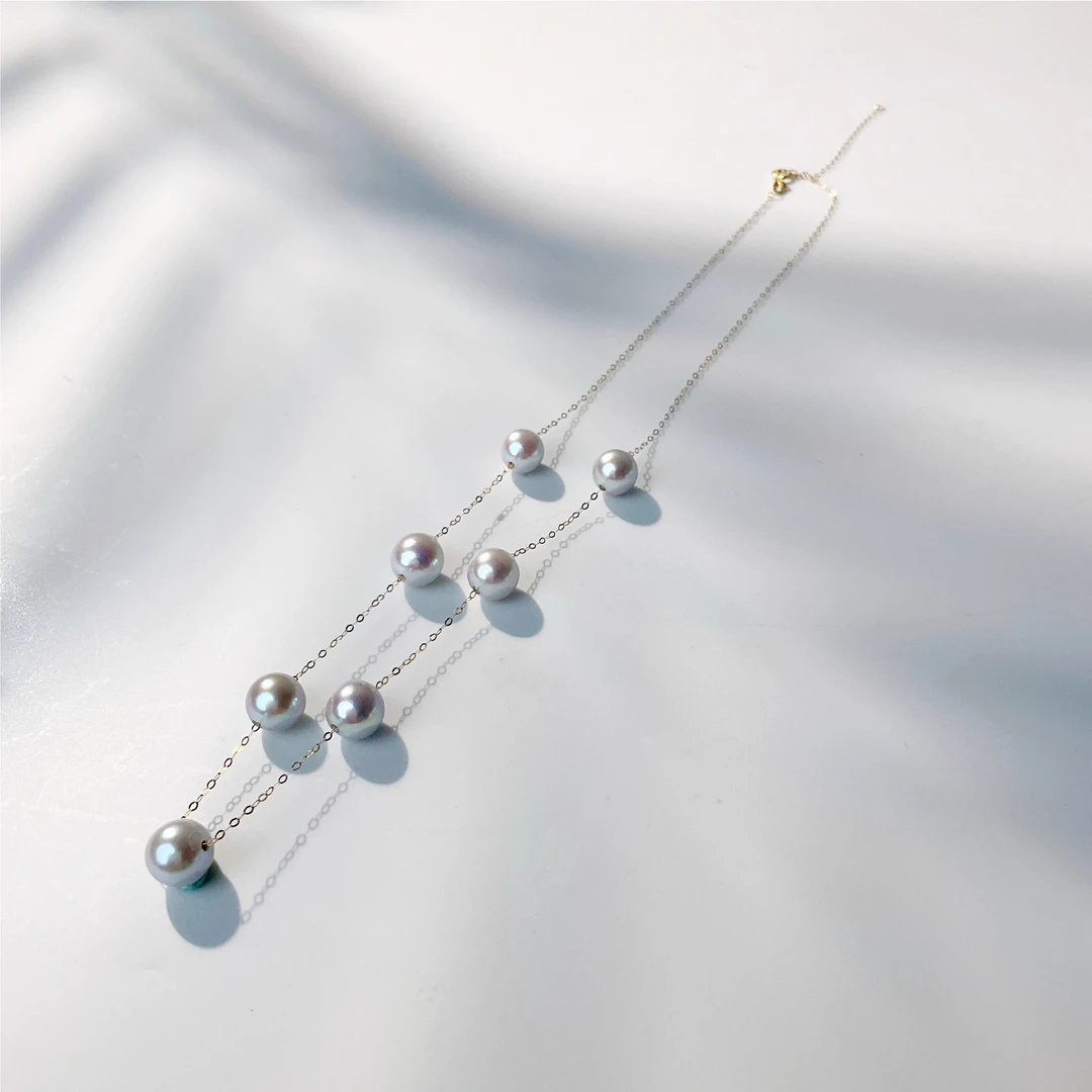 NN18K金/海水珍珠/7-8MM/真多麻满天星项链