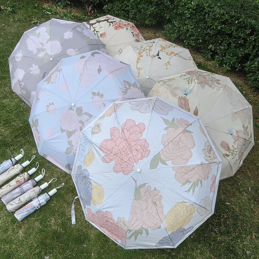 十股男女手动久合版晴雨伞古风系列防紫外线黑胶小清新