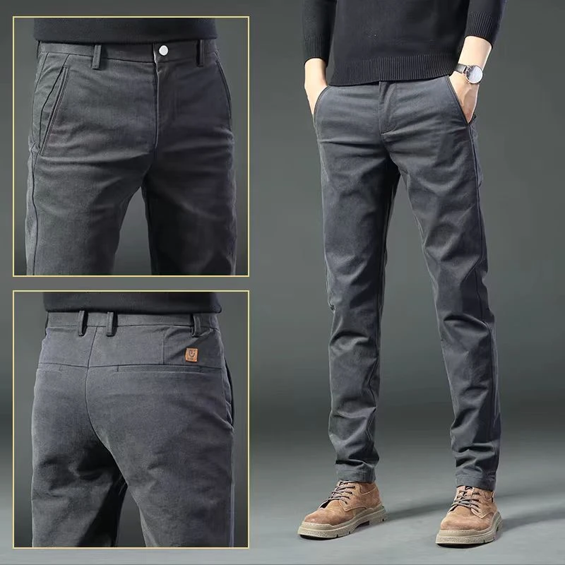 香港高端休闲裤男款2025新款直筒修身商务百搭秋冬款加绒加厚男裤