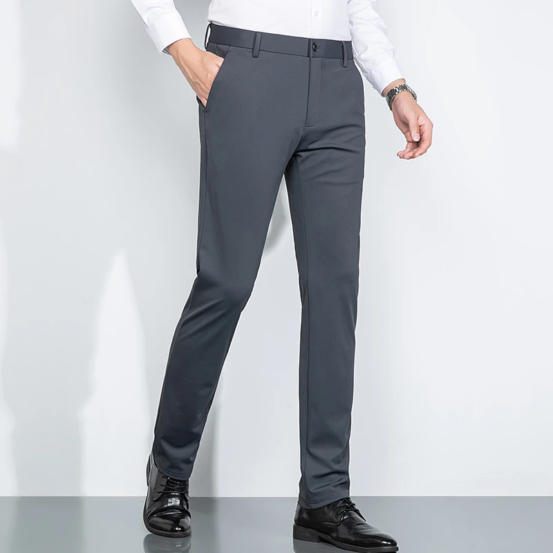 商务休闲裤百搭高弹力牛奶丝直筒男士休闲裤垂顺加绒加厚