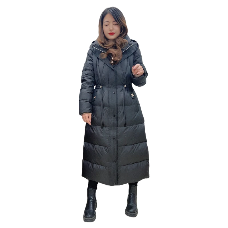 2024冬季新款8051时尚简约百搭显瘦气质长款收腰过膝保暖羽绒服
