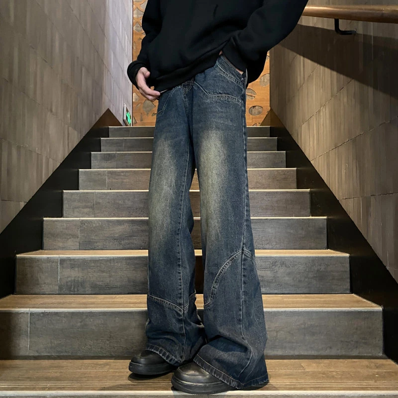 美式复古牛仔裤男士秋季宽松直筒2024新款小众潮牌休闲阔腿长