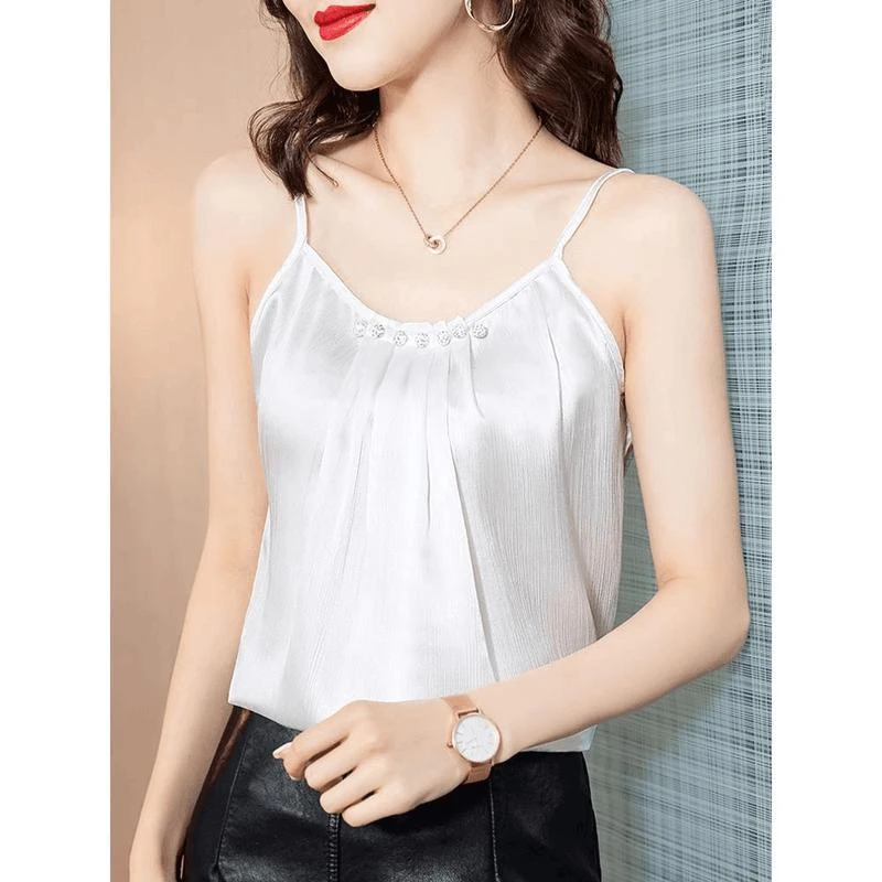 吊带背心女西装内搭夏季宽松醋酸缎面无袖打底衫时尚美背外穿上衣