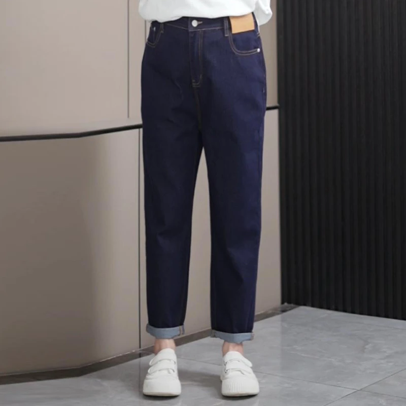 净版软牛仔裤女高弹力休闲时尚大码直筒萝卜裤文艺高腰水洗长裤潮