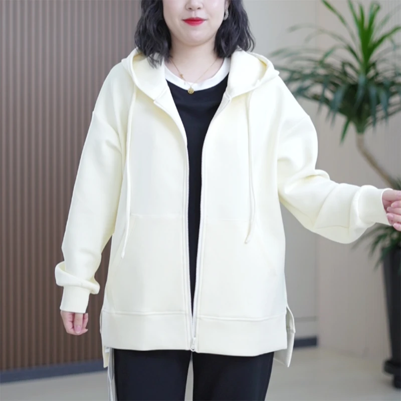 液态棉连帽短款外套大码时尚前短后长拉链百搭减龄休闲开衫夹克女