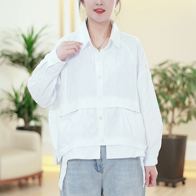 茧型肌理感压褶衬衫女百搭潮流小众大码百搭时尚文艺短款休闲外套