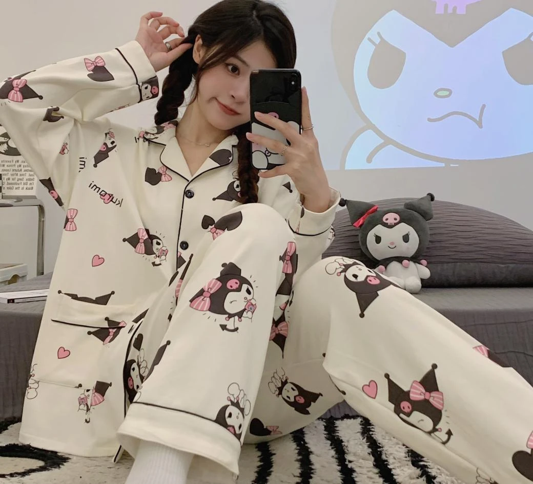 睡衣女款爆款2023大码春秋翻领网红甜美长袖睡衣女家居服秋冬套装