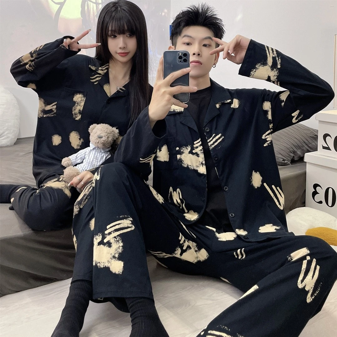 【情侣宠粉价】春秋韩版情侣睡衣两件套长袖睡衣女男士家居服套装