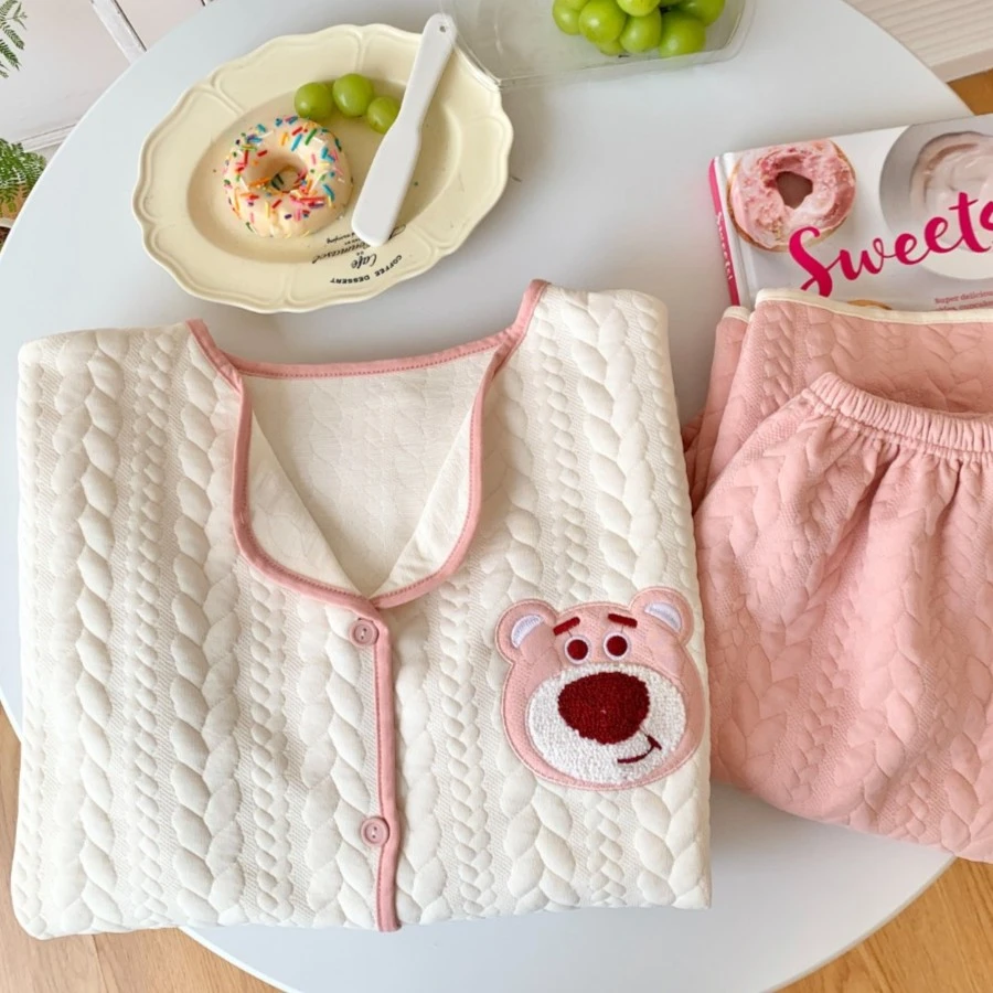 2023新款冬季长袖保暖空气棉夹层睡衣女秋冬可爱卡通春秋季家居服