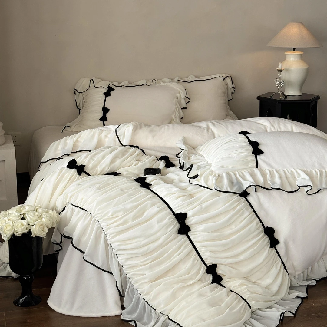 水星系列高端家纺法式轻奢公主风保暖牛奶绒床上用品四件套绒加绒