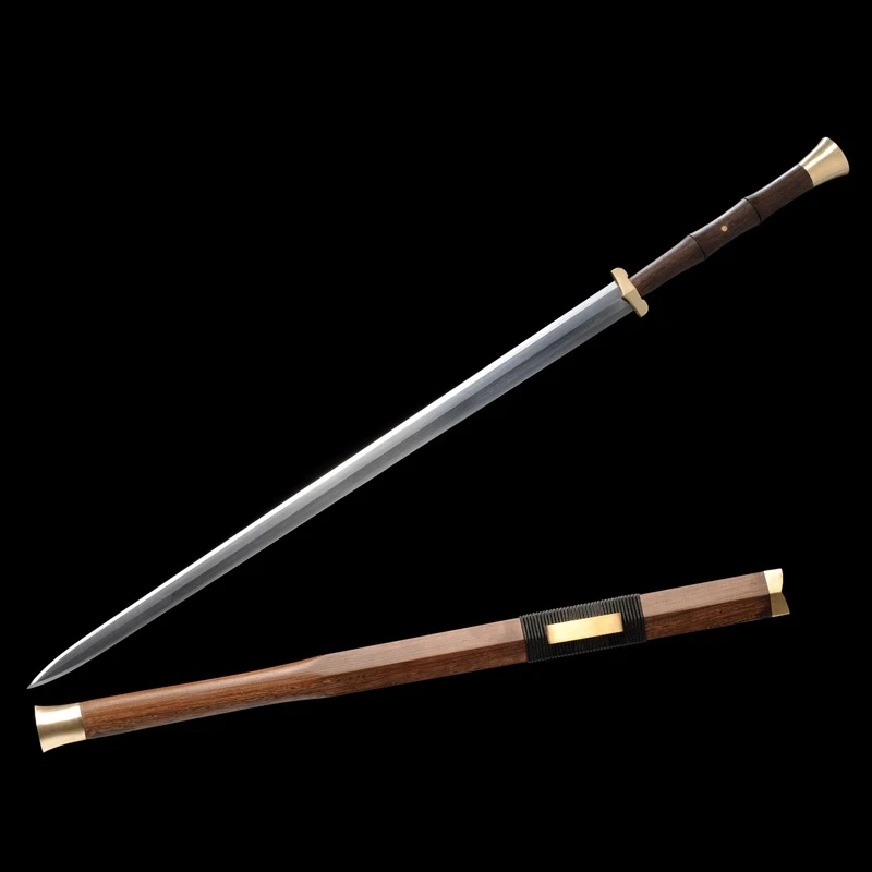 【11】汉武剑鸡翅木纯铜装百炼花纹钢未开刃宝剑工艺品