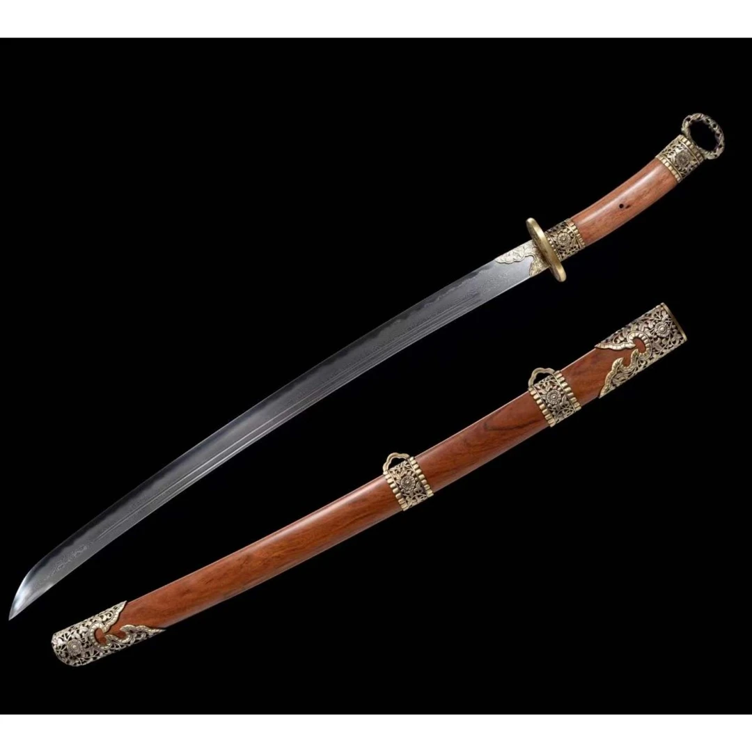 【11】天子镂空盛世清刀|纯铜酸枝木鞘花纹钢覆土烧未开刃摆件