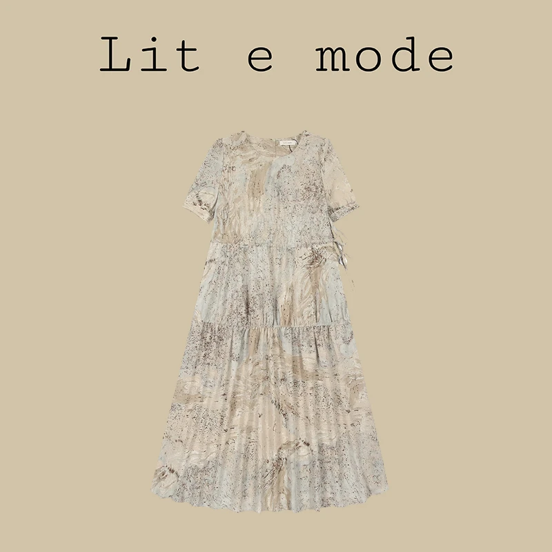 Lit e mode通勤显瘦连衣裙收腰显瘦印花梨形身材遮胯长裙女夏