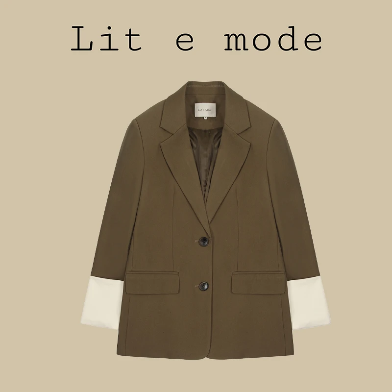 Lit e mode 8月新款撞色垫肩复古休闲西装外套小众A1443