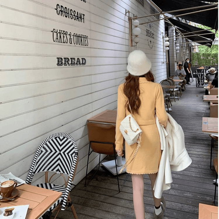 胡诗萌Mimo小茗萌 休闲时尚针织套装女秋冬小香风上衣半裙两件套