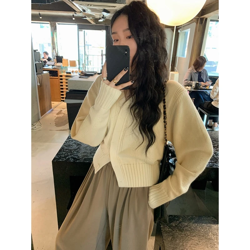 Lit e mode 韩系穿搭V领毛衣开衫外套女秋冬装宽松针织衫上衣