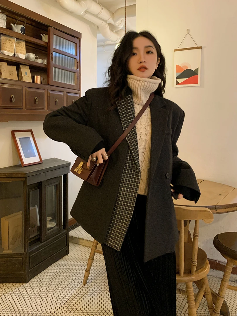 Lit e mode西装外套女设计感小众短款大衣女冬小个子加厚