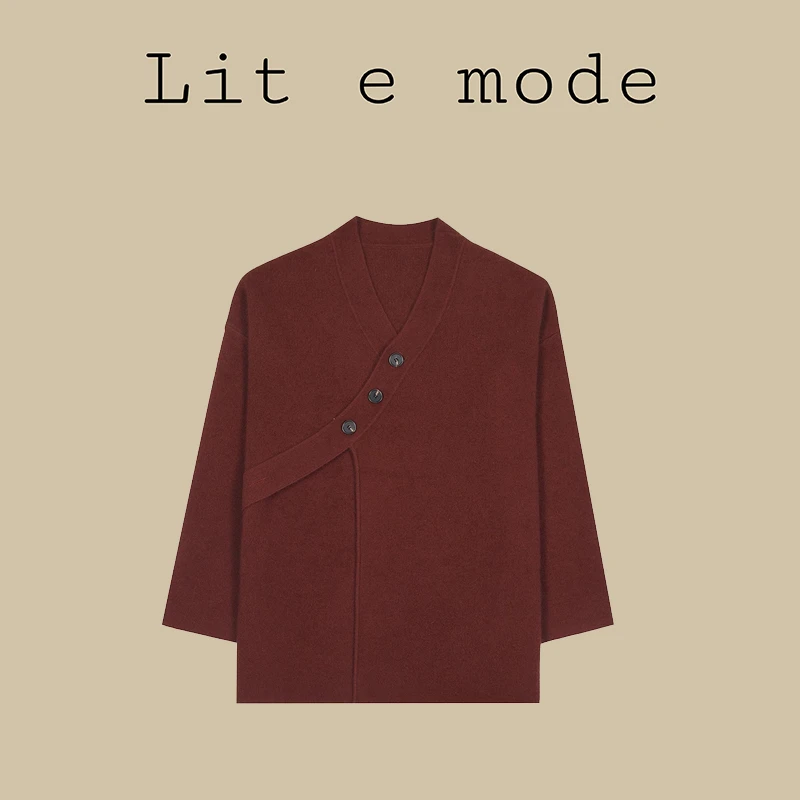Lit e mode浣熊长袖绒毛衣女高级感v领开衫设计感上衣A1207