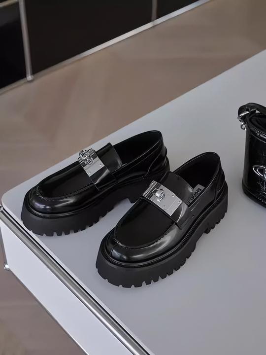 诗歌兰小皮鞋女英伦风真皮一脚蹬乐福鞋