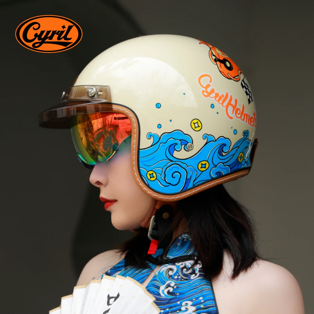 CYRIL赛罗B206巡航家复古半盔女士四分之三男美式冬季摩托车机车