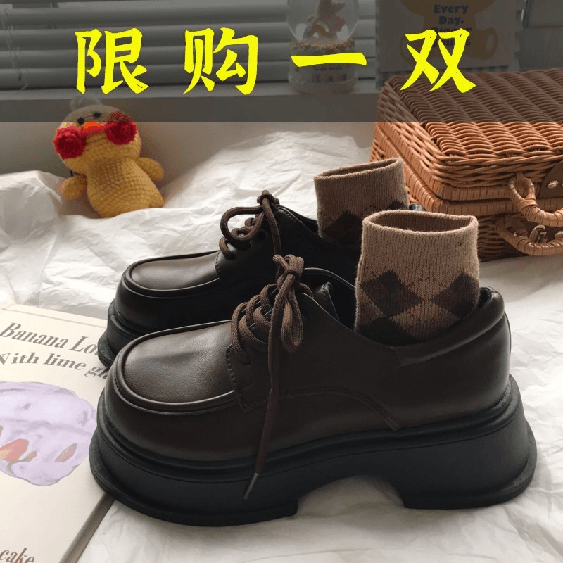 达芙妮沿荐小众设计棕色日系小皮鞋女2023夏季新款厚底增高复古英