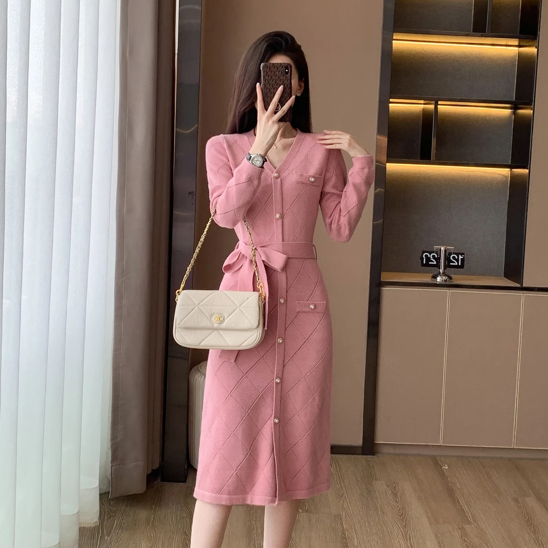 法式小香风轻奢针织裙子春装新款高级感气质名媛修身显瘦连衣裙女