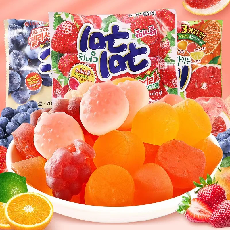 韩国进口食品乐天混合水果草莓柑果味软糖儿童糖果小零食qq橡皮糖