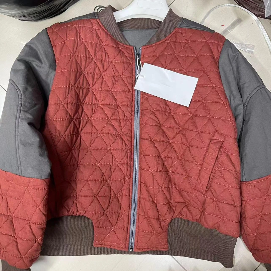 秋冬撞色拼色婴儿棉绗缝棉服外套大码复古百搭棒球服领棉衣I33#