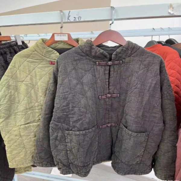 高货炒色压线加棉中式盘扣大码宽松柔软棉服外套棉衣