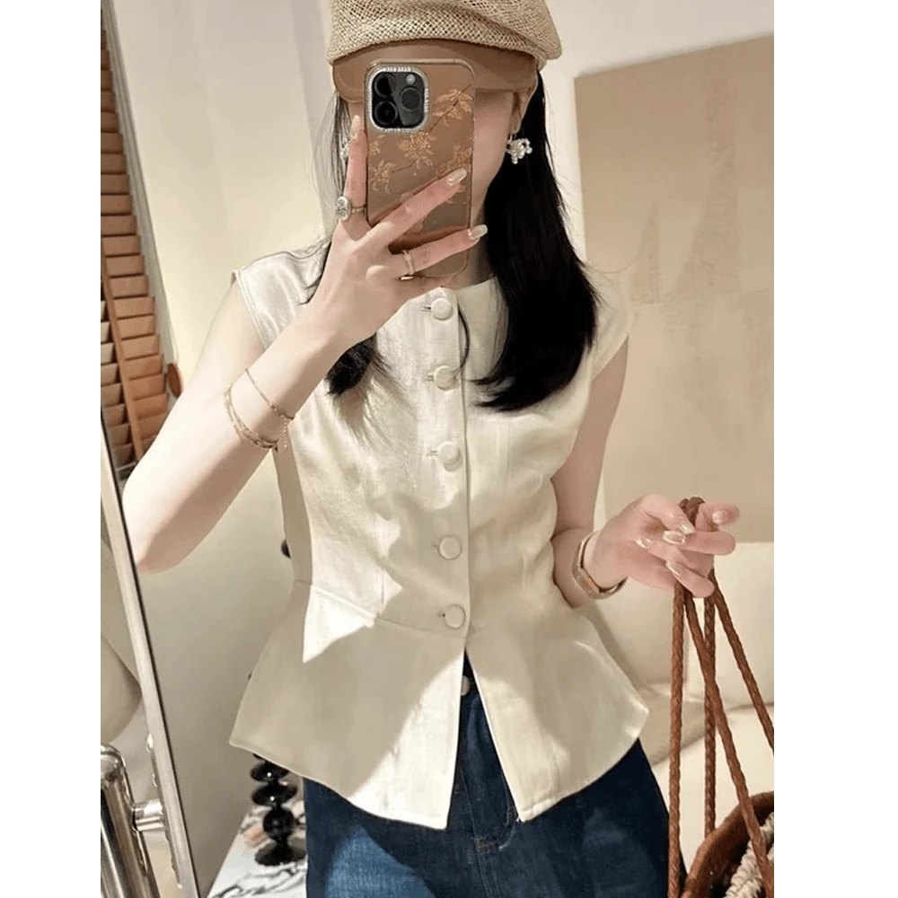 气质坎肩马甲背心女装夏季外搭2025新款时尚休闲百搭收腰上衣3045