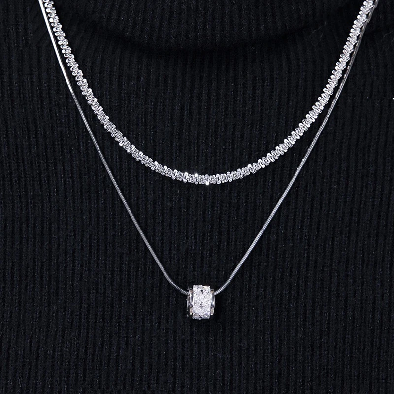 钛钢项链 双层叠戴满天星小蛮腰钛钢项链饰品女秋冬锁骨链毛衣链