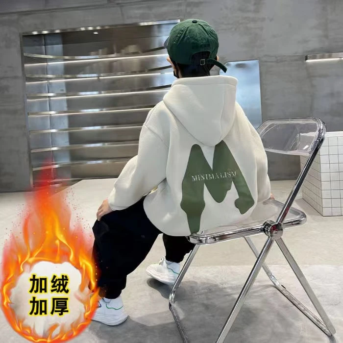 男童连帽卫衣春冬款2023新款中大童洋气男孩儿童炸街加绒上衣潮牌