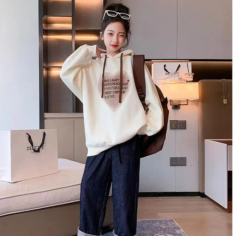 女童卫衣连帽款加绒加厚宽松中大童宝宝韩版休闲时髦保暖学生上衣