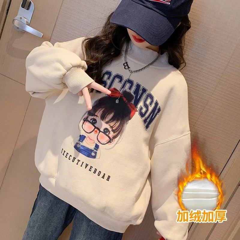 女童加厚卫衣2023新款冬季加绒儿童洋气时尚韩版宽松套头保暖上衣
