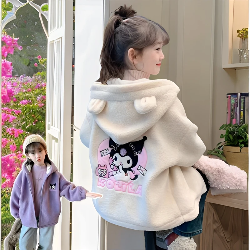 儿童上衣童装女童连帽女孩加绒加厚网红中大童韩版洋气冬季羊羔绒