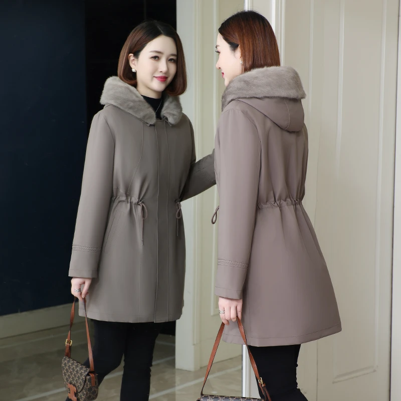 水貂派克服女2024冬季新款狐狸毛领獭兔毛内胆可拆卸海宁皮草外套