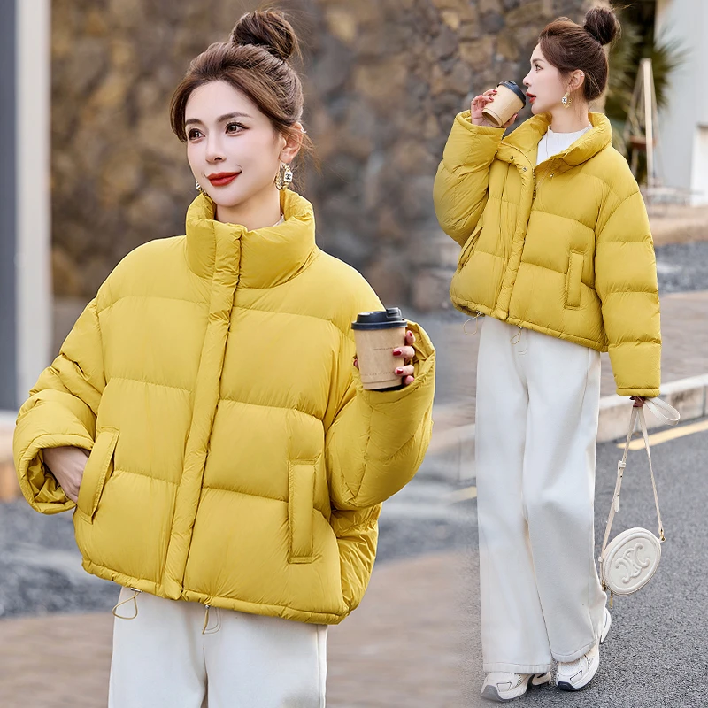 短款羽绒服女宽松2024冬季新款立领爆款加厚保暖白鸭绒面包服外套