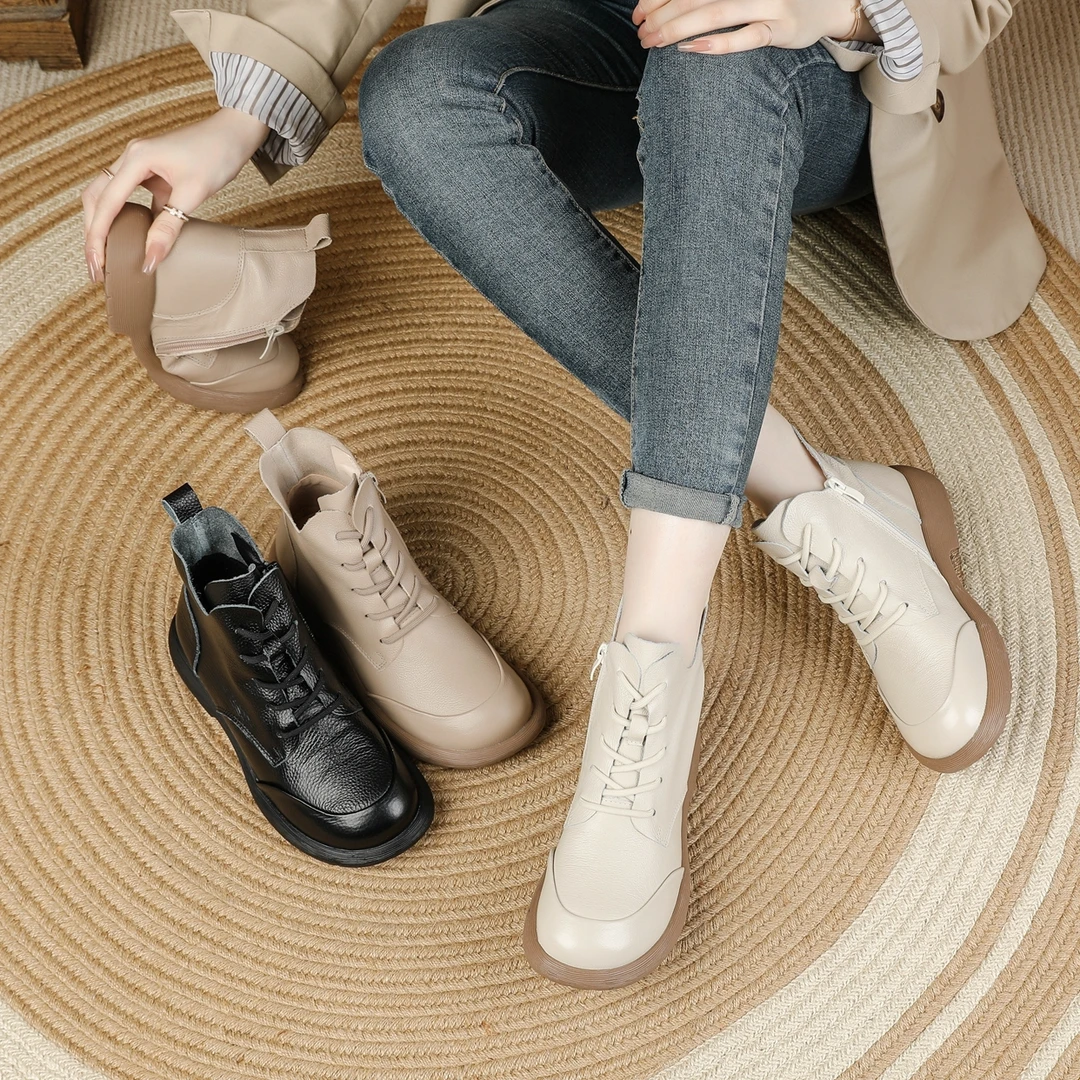 复古马丁靴牛皮马丁靴女鞋时尚百搭厚底靴子英伦风休闲软底