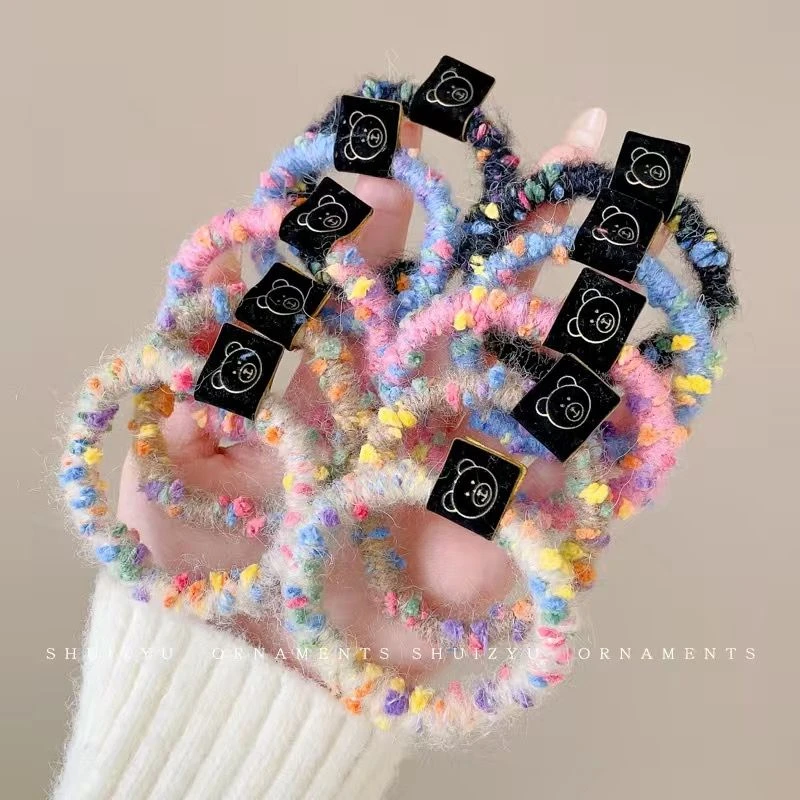 新年毛绒小熊发圈绳网气质橡皮筋皮筋发绳高弹力耐用马尾头绳头饰