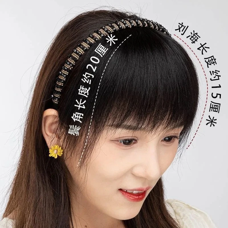 水钻发箍刘海一体式假发头发头顶补发片真人发丝星钻发箍