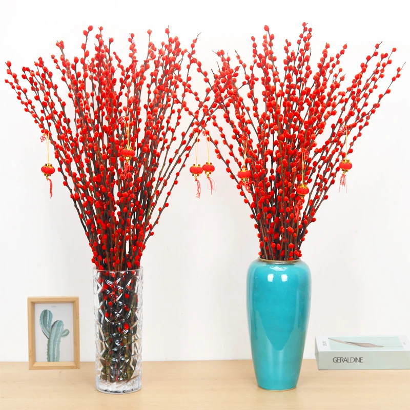 鲜枝银柳真花干枝银柳水培鲜切花卉年宵花卉室内喜庆耐寒红色彩色