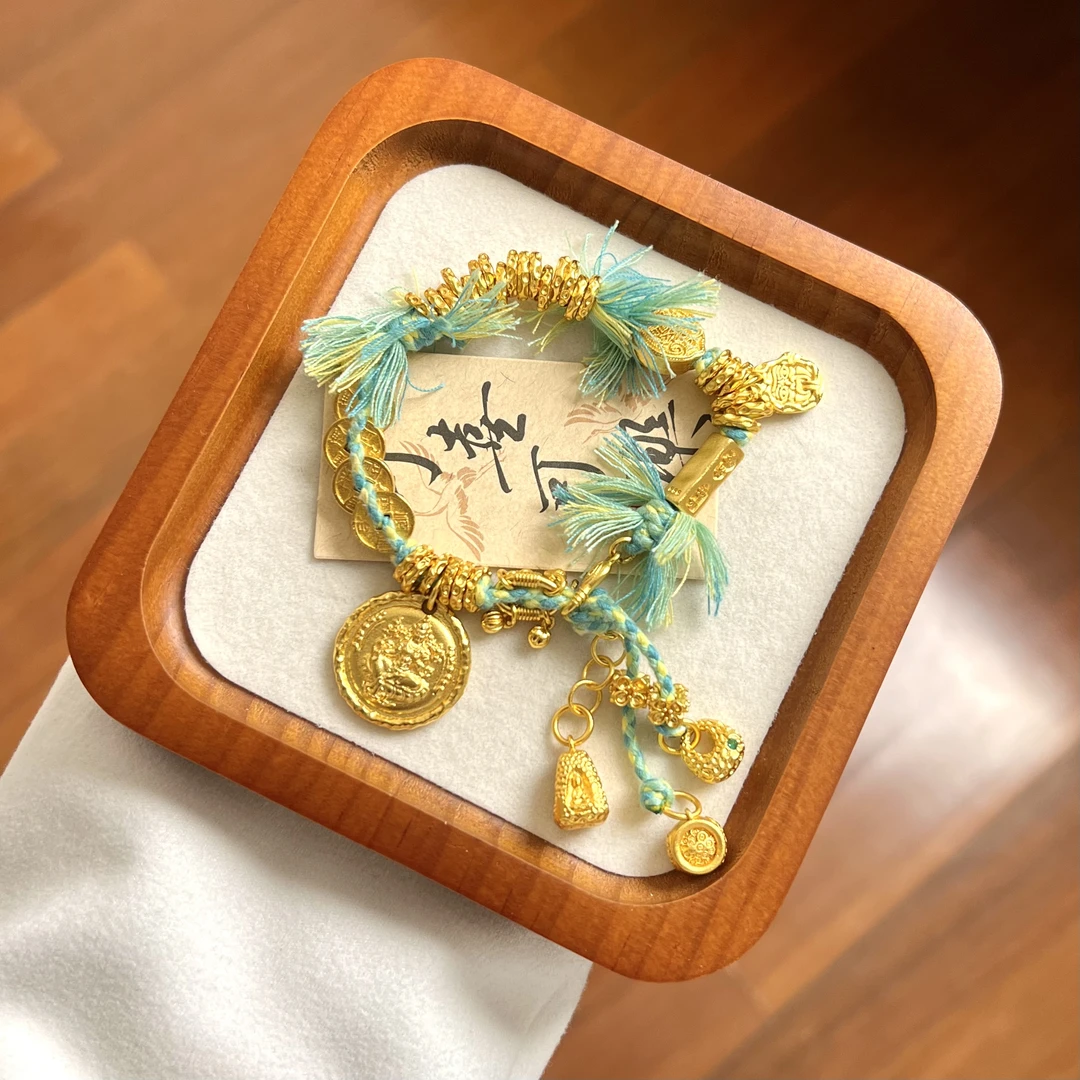 铜合金珐琅手链 SL5010绿色藏风重工盘缠手链