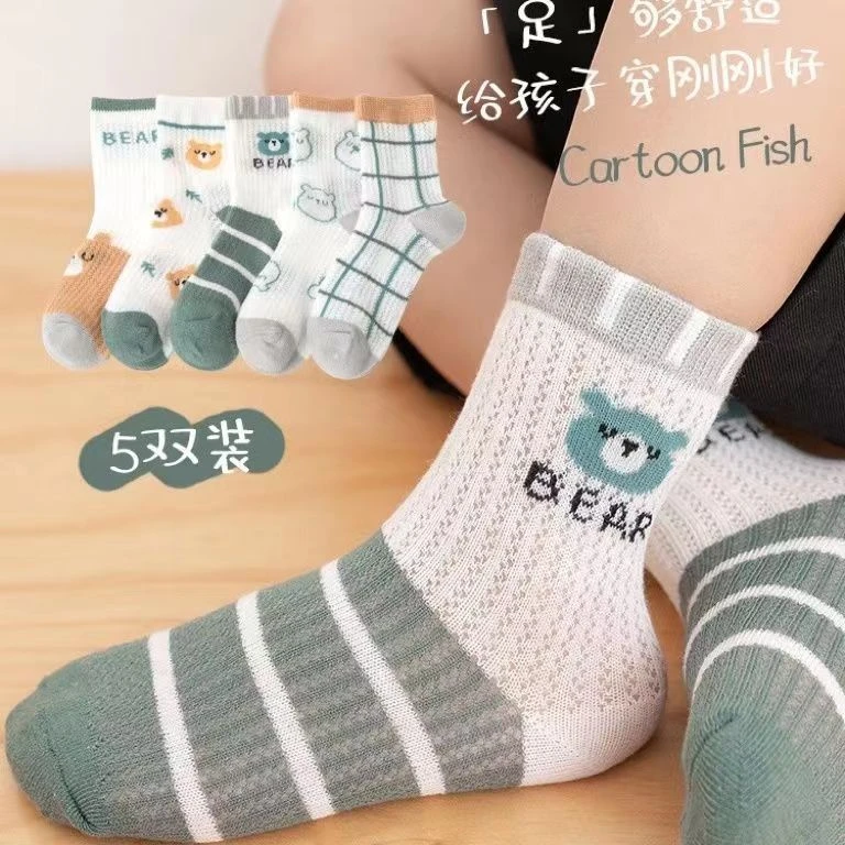 儿童袜子夏季薄款男童网眼透气中筒袜子宝宝卡通袜子夏天防臭吸汗