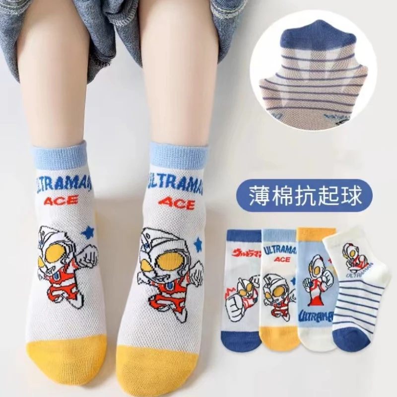 儿童袜子男童春夏季奥特曼卡通透气网眼袜春秋薄款宝宝中大童夏天