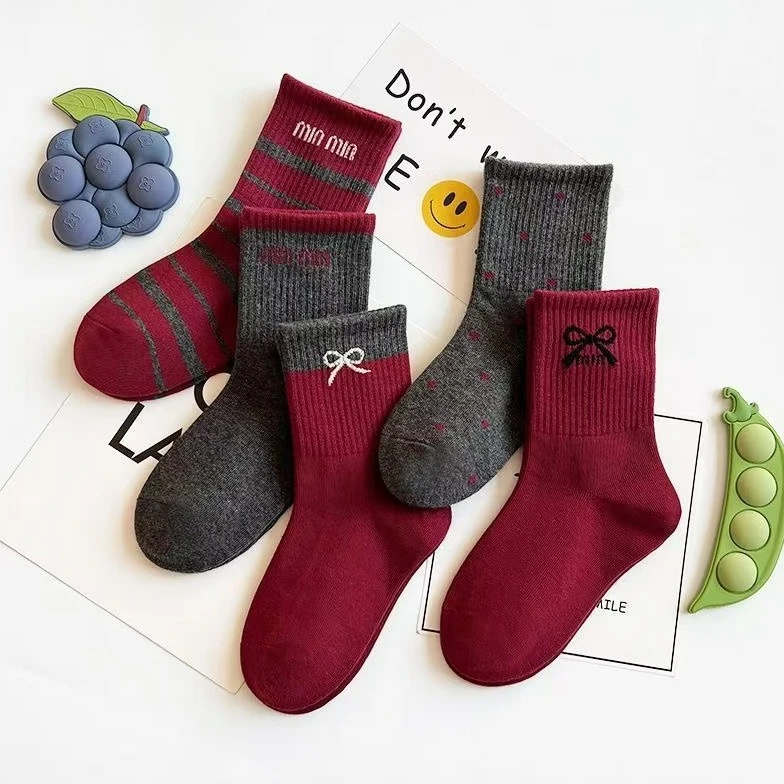 女童袜子秋冬中大童棉袜儿童安可拉红春秋中筒女孩宝宝红色公主袜